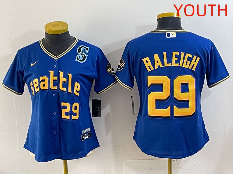 Youth 2025 Seattle Mariners #29 Raleigh Blue City Edition Nike MLB Jersey style 6->youth mlb jersey->Youth Jersey